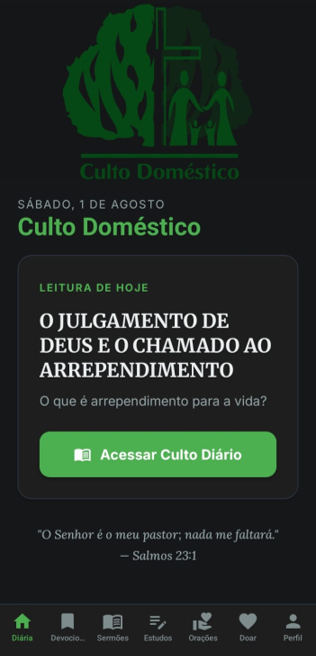 Tela Inicial do App Culto Doméstico